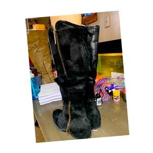 Donald J. Pliner Black Suede Lace-Up Knee Boots